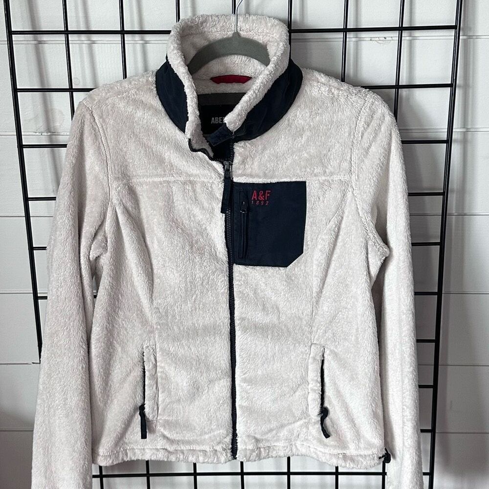 Abercrombie & Fitch Full Zip Fleece Jacket Womens S White Navy Outdoors‎ - Picture 3 of 8